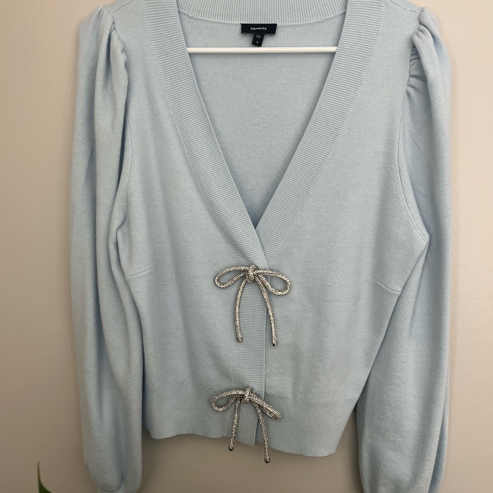 Express Light Blue Cardigan with Bow Details